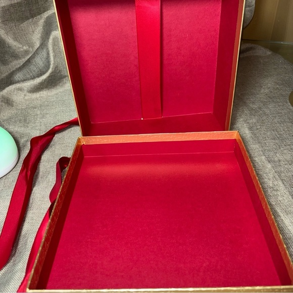 Vintage Dior Gold Gift Box with Red Ribbon and Red Tissue Paper Size: 9.5 x 9.5 - Picture 8 of 9
